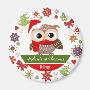 Glückliche Baby-Eulen-1. Weihnachtsmagnet Magnet
