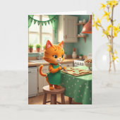 Glückliche Backkatze Karte (Gelbe Blume)