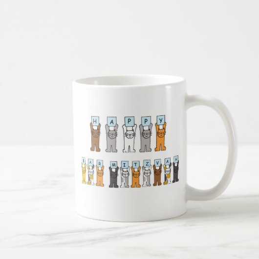 Glückliche Bar Mitzvah Cartoon-Katzen Kaffeetasse (Rechts)