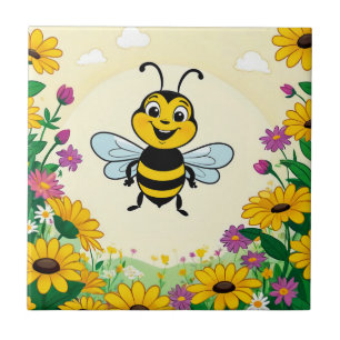 Glückliche Biene in farbenfrohen Blume Fliese
