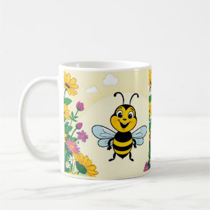 Glückliche Biene in farbenfrohen Blume Kaffeetasse
