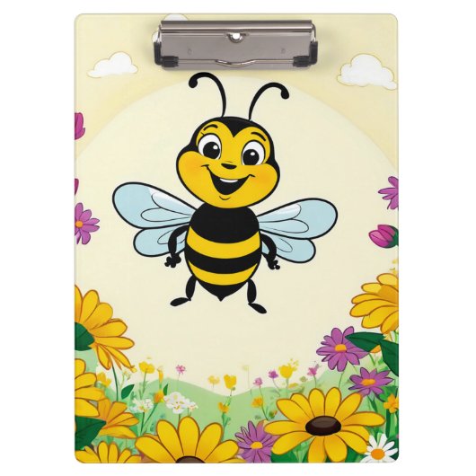 Glückliche Biene in farbenfrohen Blume Klemmbrett (Vorderseite)