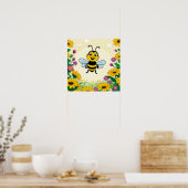 Glückliche Biene in farbenfrohen Blume Poster (Küche)