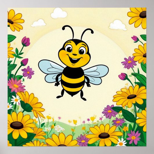 Glückliche Biene in farbenfrohen Blume Poster (Vorne)