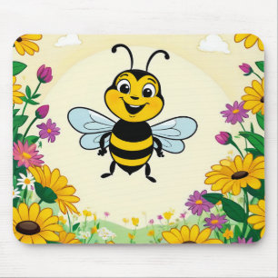 Glückliche Biene in farbenfrohen Blumen Mousepad