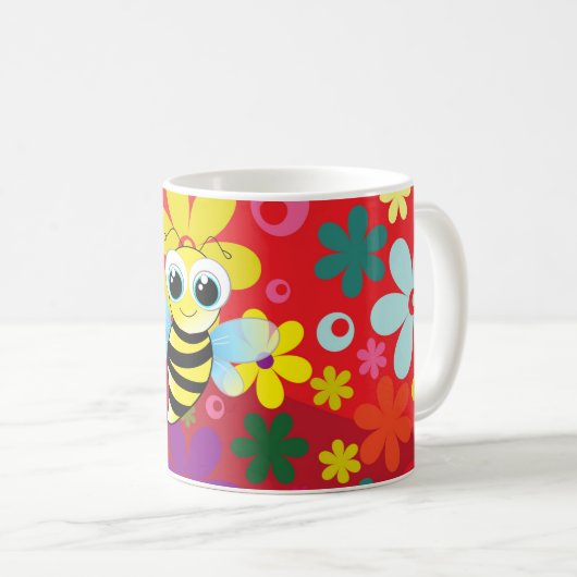 Glückliche Biene Kaffeetasse (VorderseiteRechts)