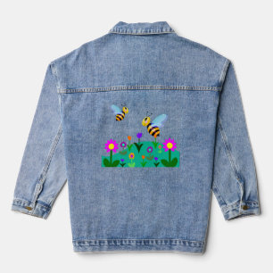 Glückliche Bienen auf einem Blumenfeld Jeansjacke