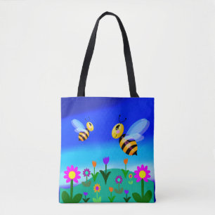 Glückliche Bienen auf einem Blumenfeld Tasche