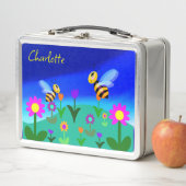 Glückliche Bienen in einem Feld der Blume Metall Brotdose (Beispiel)