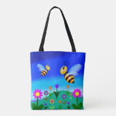 Glückliche Bienen in einem Feld der Blume Tasche (Rückseite)