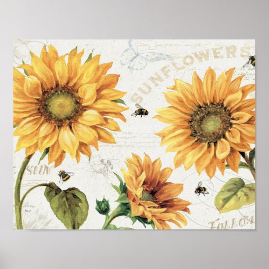 Glückliche Bienen und gelbe Sonnenblumen Drei Poster (Vorne)