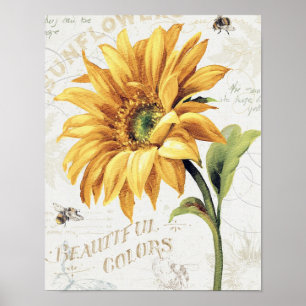 Glückliche Bienen und gelbe Sonnenblumen Poster