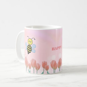 Glückliche Bienen und rosa Tulpen Kaffeetasse