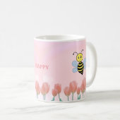 Glückliche Bienen und rosafarbene Tulpen Kaffeetasse (VorderseiteRechts)