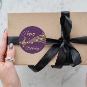 Glückliche Birthday Gold Musiknoten auf eleganten  Runder Aufkleber