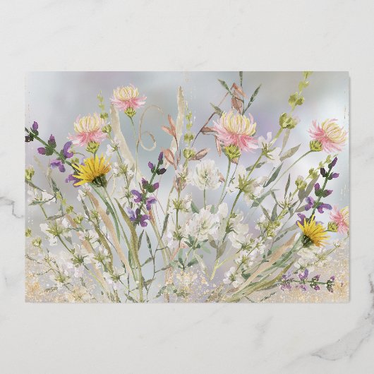 Glückliche Blooms Hochzeit Speichern Sie die Datum Folieneinladung (Rückseite)