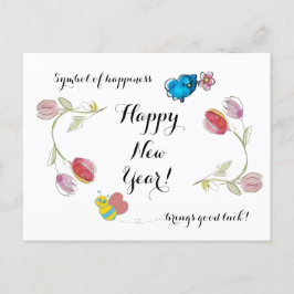 Glückliche Blume des neuen Jahres und Glückssymbol Postkarte
