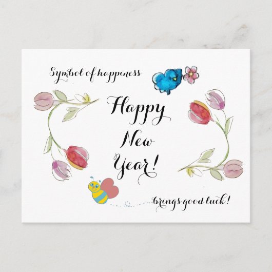 Glückliche Blume des neuen Jahres und Glückssymbol Postkarte (Vorderseite)