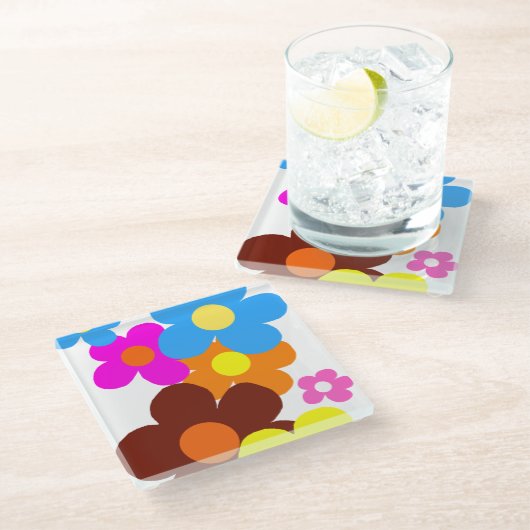 Glückliche Blume Glasuntersetzer (Schrägansicht)