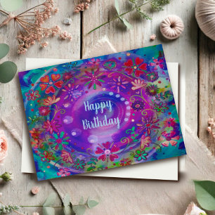 Glückliche Blume Lila bunte Geburtstagswünsche Karte