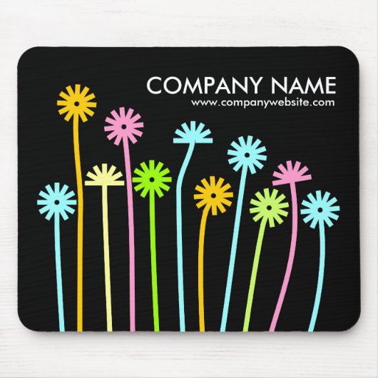 Glückliche Blume (schwarz) Werbung Mousepad (Vorne)