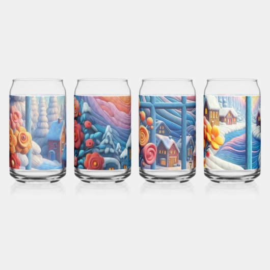 Glückliche Blume und Häuser im Schnee Dosenglas (Links)