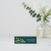 Glückliche Blumen (dunkelgrün) Mini Visitenkarte (Stehend Vorderseite)