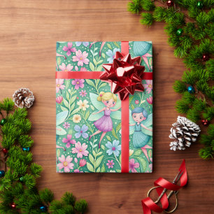 GLÜCKLICHE BLUMENFEEN FANTASIE GESCHENKPAPIER