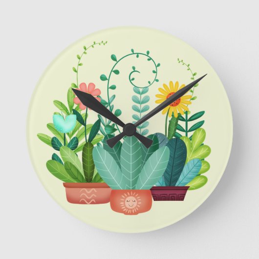Glückliche Blüten Runde Wanduhr (Vorderseite)