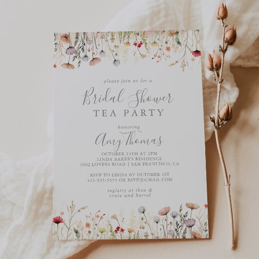 Glückliche Boho-Wildblumen-Brautabschied-Teeparty Einladung