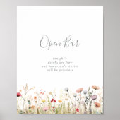 Glückliche Boho-Wildblumen-Hochzeits-Open-Bar Poster (Vorne)