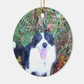 Glückliche Border-Collie Keramik Ornament (Links)