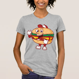 Glückliche Burger Cartoon Charakter Maskottchen Il T-Shirt