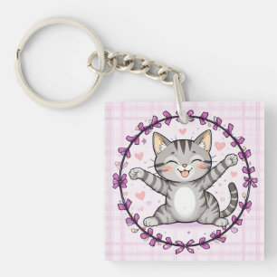 Glückliche Cartoon-Katze Illustration Schlüsselanhänger