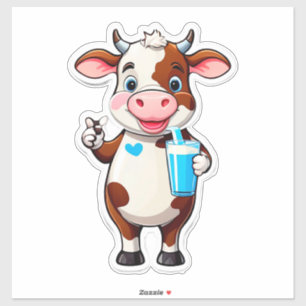 Glückliche Cartoon-Kuh mit Milchshake-Tasse für Ki Aufkleber