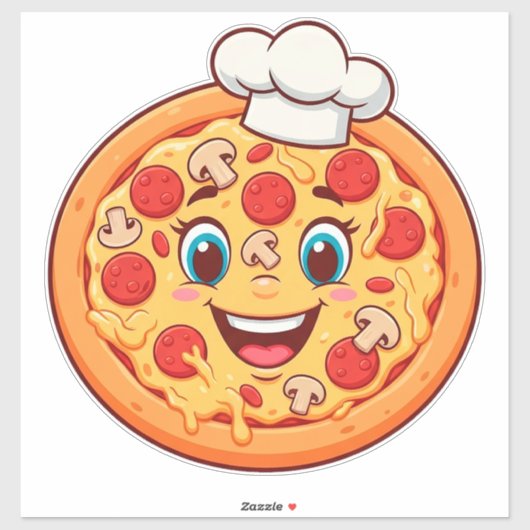 Glückliche Cartoon-Pizza mit Pepperoni Aufkleber (Blatt)