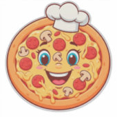 Glückliche Cartoon-Pizza mit Pepperoni Aufkleber (Vorderseite)