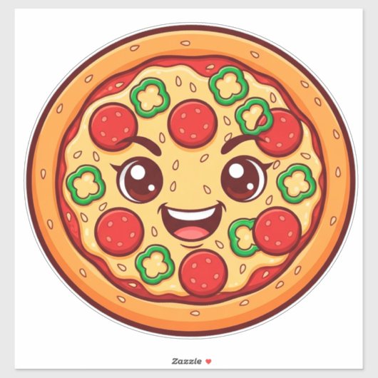 Glückliche Cartoon-Pizza mit Pepperoni Aufkleber (Blatt)
