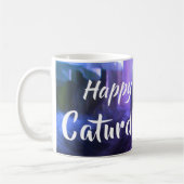Glückliche Caturday niedliche lila Katze Kaffeetasse (Links)