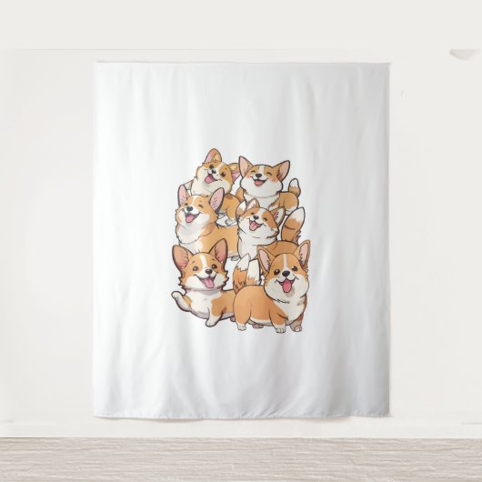 glückliche Corgi-Hunde Wandteppich (Vorderseite)