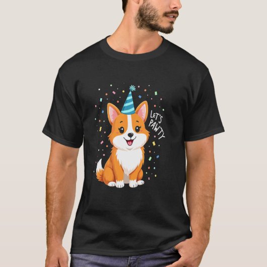 Glückliche Corgi-Party-Zeit T-Shirt (Vorderseite)