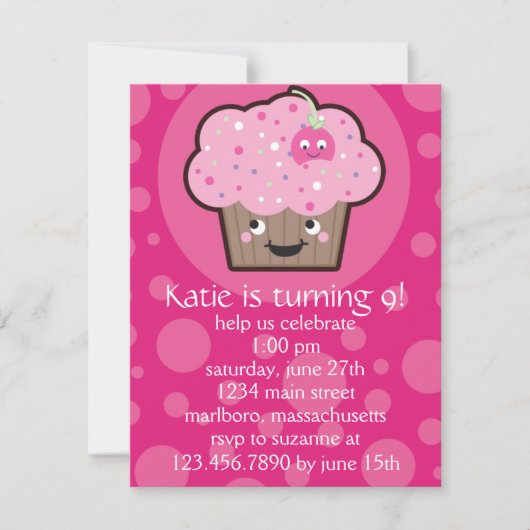 Glückliche Cupcake Geburtstagsparty Einladung (Vorderseite)