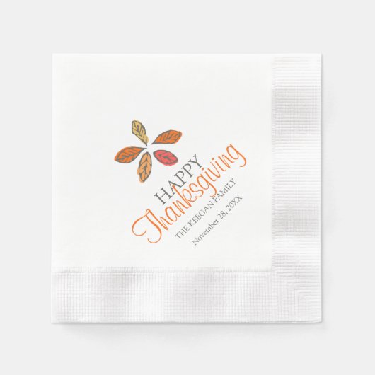 Glückliche dankende Blätter orange-graue Serviette (Vorderseite)