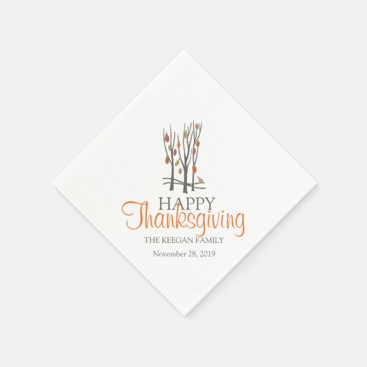 Glückliche Danksagung fallen Bäume orange graue Se Serviette (Ecke)