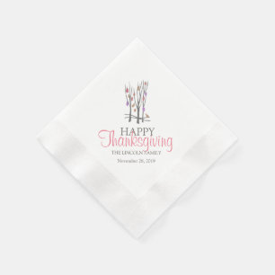 Glückliche Danksagung fallen Bäume rosa graue Serv Serviette