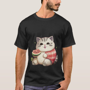 Glückliche dicke Katze mit Wassermelone Sommer Kun T-Shirt