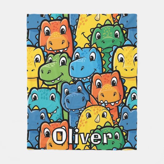 Glückliche Dinosaurier-Gesichter Überfülltes Muste Fleecedecke (Vorderseite)