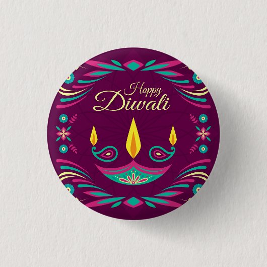 Glückliche Diwali lila Kerzenillustration Button (Vorderseite)