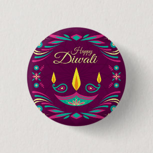 Glückliche Diwali lila Kerzenillustration Button