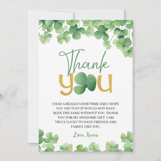 Glückliche ein Kleeblatt Geburtstag Danke Karte (Vorderseite)